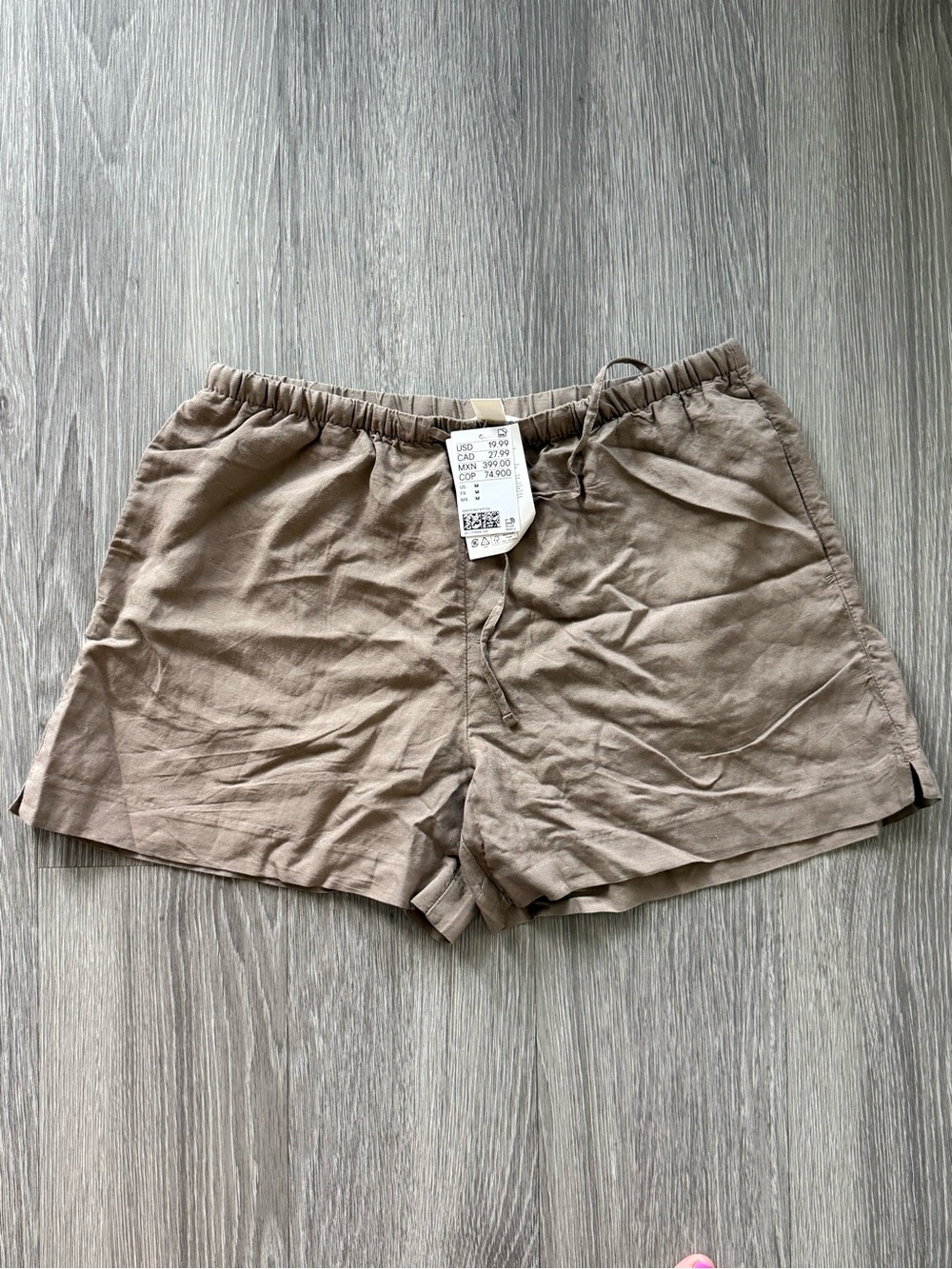 H&M Casual Drawstring Linen-Blend Shorts - Taupe Brown